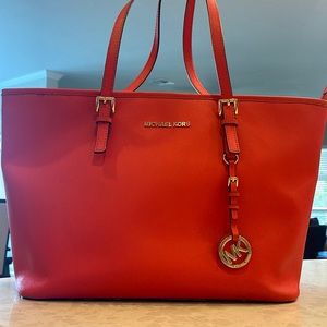Designer Michael Kors top zip tote bag - gorgeous red orange color